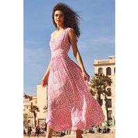 Roman Women's Ditsy Floral Shirred Waist Maxi Dress in Fuchsia | Size: 12