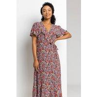 Roman Women's Petite Ditsy Floral Frill Wrap Midi Dress in Pink | Size: 8