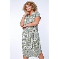 Roman Women's Curve Border Print Shirt Dress in Khaki | Size: 26-28