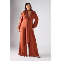 Shnoo Women's Long Sleeved Wide-Leg Jumpsuit in Copper | Size: 22