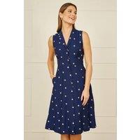 Yumi Women's Navy Daisy Print Sleeveless Shirt Dress | Size: 12