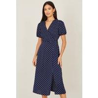 Yumi Women's Navy Spot Wrap Midi Tea Dress | Size: 18