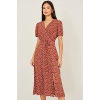 Yumi Women's Brown Spot Wrap Midi Dress | Size: 16