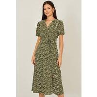 Yumi Women's Green Spot Wrap Midi Tea Dress | Size: 8