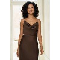 Yumi Women's Brown Satin Cowl Neck Midi Dress | Size: 14