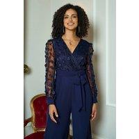 Yumi Women's Navy Flower Applique Jumpsuit | Size: 8