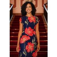 Yumi Women's Navy Poppy Print Midi Mesh Dress | Size: 10