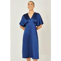 Yumi Women's Navy Satin Midi Kimono Dress | Size: 18