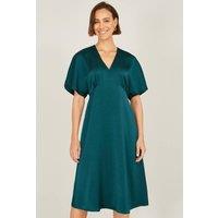 Yumi Women's Green Satin Midi Kimono Dress | Size: 10