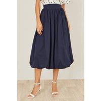 Yumi Women's Navy Satin Bubble Hem Midi Skirt | Size: 12