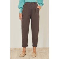 Yumi Women's Brown Cotton Canvas Chino Trousers | Size: 14