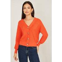 Yumi Women's Orange Relaxed Fit Cardigan With Stitch Detail | Size: Medium