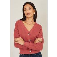 Yumi Women's Rose Pink Relaxed Fit Cardigan With Stitch Detail in Dusty Pink | Size: Small