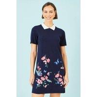 Yumi Women's Navy Embroidered Knitted Floral Tunic | Size: Medium