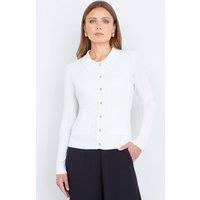Yumi Women's Ivory Ribbed Collar Button Up Cardigan | Size: Small