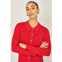 Yumi Women's Red Ribbed Collar Button Up Cardigan | Size: Small