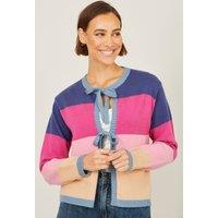 Yumi Women's Multicolour Block Stripe Tie Front Cardigan | Size: Small