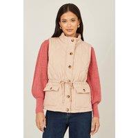 Yumi Women's Beige Quilted Utility Gilet in Taupe | Size: Small