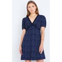 Yumi Women's Navy Spot Print Lace Trim Skater Dress | Size: 16