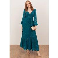 Lovedrobe Women's Floral Burnout Asymmetric Split Hem Tie Back Maxi Dress in Teal | Size: 26