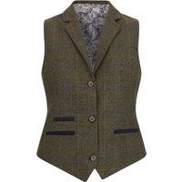 Infinity Leather Women's Tailored Fit Tweed Waistcoat in Herringbone Check in Green | Size: 20