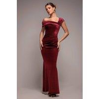 Goddiva Women's Glitter Velvet One Shoulder Maxi Dress in Wine | Size: 12