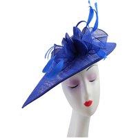 Vellin Women's Mesh Disc Fascinator with Bow & Feather Detail in Royal