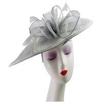 Vellin Women's Mesh Disc Fascinator with Bow & Feather Detail in Light Grey