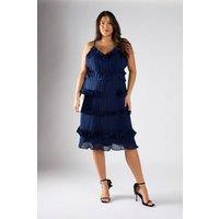 Shnoo Women's Pleated Tiered Midi Dress in Navy | Size: 22