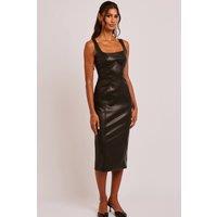 Jaded Rose Women's Lerisa Black Faux Leather Square Neck Midi Dress | Size: Small