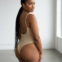 GWB Shapewear Women's Nude Low Back Tummy Control Thong Shapewear Bodysuit | Size: 12