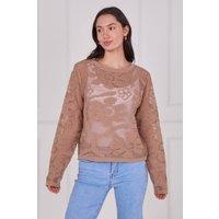 ELAINA FASHION Women's Crochet Long Sleeve Top in Brown