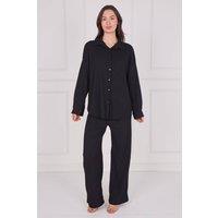 ELAINA FASHION Women's Textured Shirt & Wide-Leg Trouser Co-Ord Set in Black