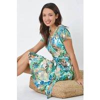 Roman Women's Tropical Print Belted Skater Dress in Green | Size: 18