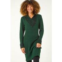Roman Women's Overlap V-Neck Knit Dress in Dark Green | Size: 18