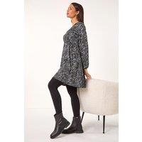 Roman Women's Leaf Print V-Neck Stretch Dress in Grey | Size: 10