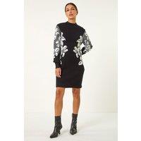 Roman Women's Floral Jacquard Knitted Dress in Black | Size: 20