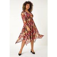 Roman Women's Curve Abstract Print Stretch Wrap Dress in Pink | Size: 30-32