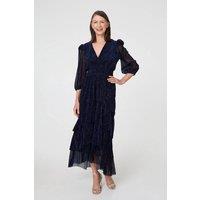 Izabel London Women's Sparkly Semi Sheer Texture Maxi Dress in Navy | Size: 8