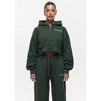 Good For Nothing Women's Vintage Wash Cropped Zip Through Hoodie in Green | Size: Large