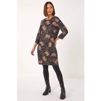 Roman Women's Floral Print Pocket Shift Stretch Dress in Dark Grey | Size: 20