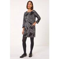 Roman Women's Abstract Print Pocket Detail Tunic Dress in Grey | Size: 18