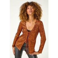 Roman Women's Front Tie Sequin Detail Top in Bronze | Size: 20
