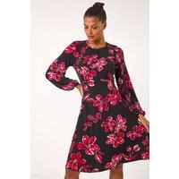 Roman Women's Floral Print Tea Stretch Dress in Red | Size: 10
