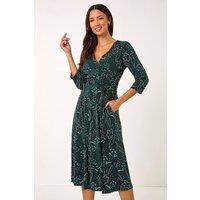 Roman Women's Paisley Print Wrap Midi Dress in Teal | Size: 10
