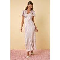 Roman Women's Spot Print V-Neck Midi Dress in Natural | Size: 12