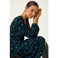 Roman Women's Geo Print Button Detail Stretch Dress in Blue | Size: 18