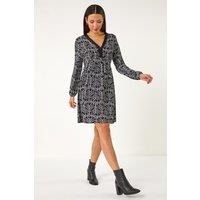 Roman Women's Geometric Print Buttoned Stretch Dress in Black | Size: 12