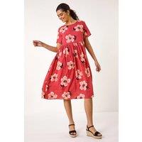 Roman Women's Floral Smock Midi Dress in Pink | Size: 10