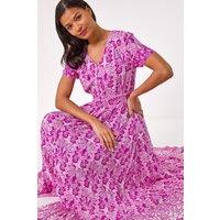 Roman Women's Printed Shirred Waist Maxi Dress in Magenta | Size: 10